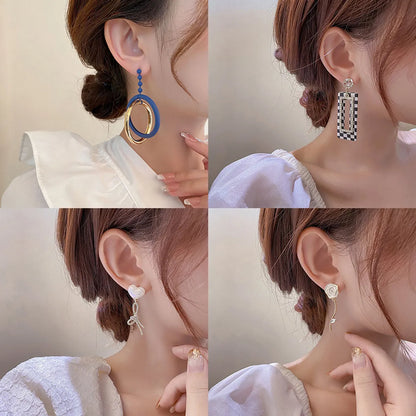 1 Pair Elegant Lady Heart Shape Flower Bow Knot Plating Alloy Drop Earrings