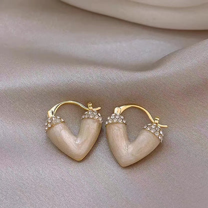 1 Pair Elegant Lady Heart Shape Inlay Copper Artificial Pearls Earrings