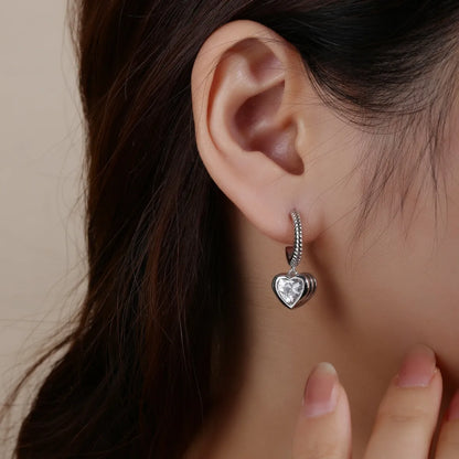 1 Pair Elegant Lady Heart Shape Inlay Copper Zircon Drop Earrings