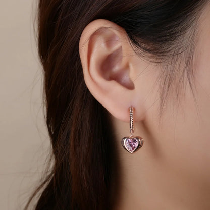 1 Pair Elegant Lady Heart Shape Inlay Copper Zircon Drop Earrings