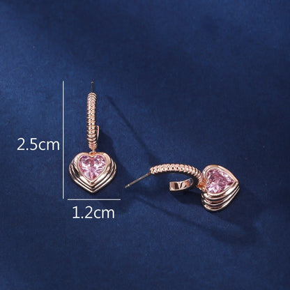 1 Pair Elegant Lady Heart Shape Inlay Copper Zircon Drop Earrings