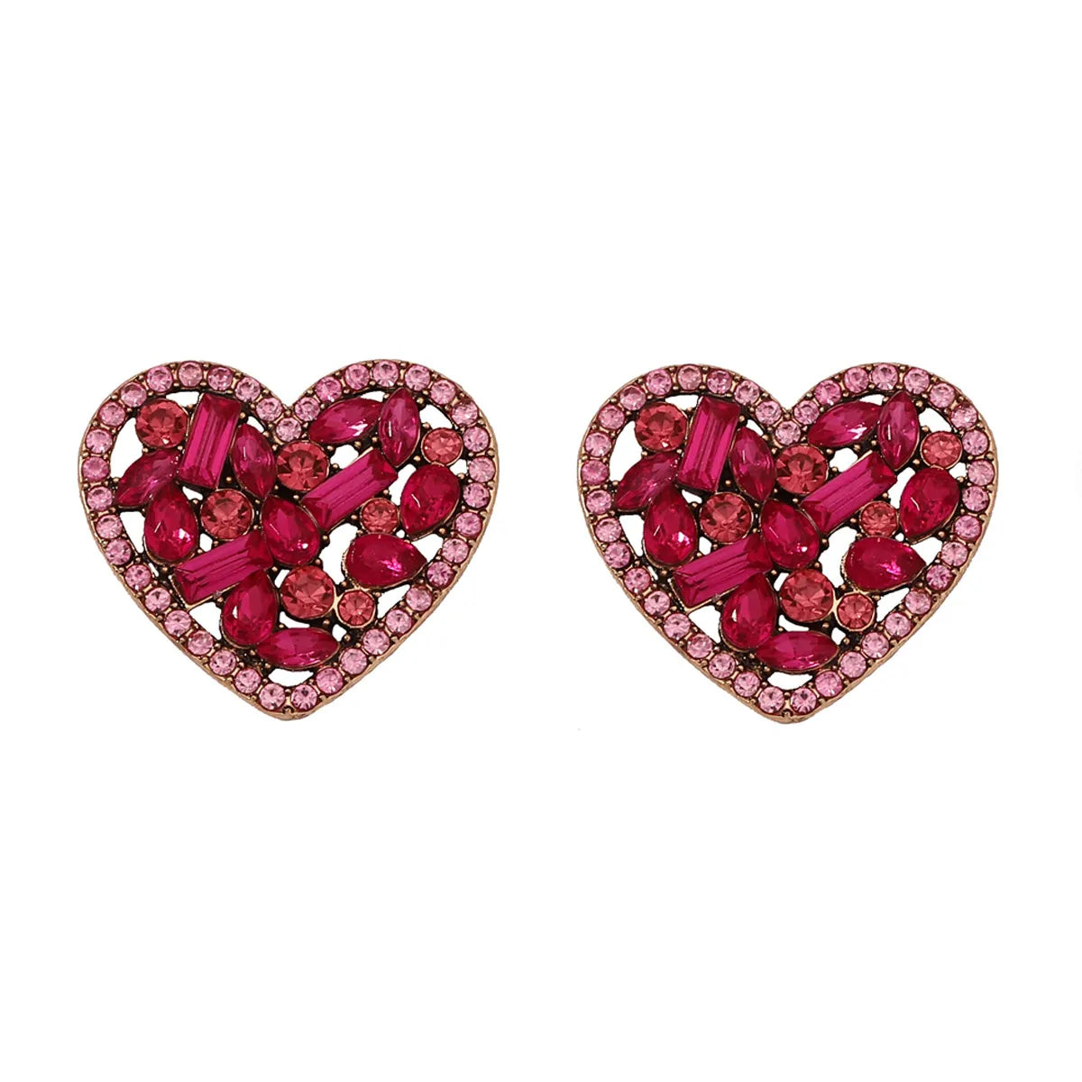 1 Pair Elegant Lady Heart Shape Inlay Zinc Alloy Rhinestones Ear Studs