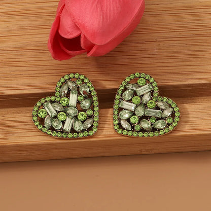 1 Pair Elegant Lady Heart Shape Inlay Zinc Alloy Rhinestones Ear Studs