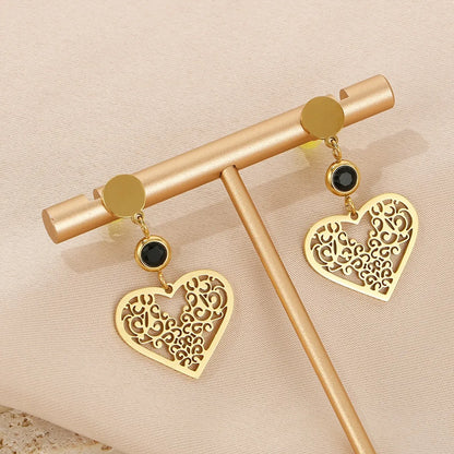 1 Pair Elegant Lady Heart Shape Plating Stainless Steel Drop Earrings