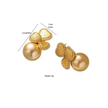 1 Pair Elegant Lady Irregular Flower Artificial Pearl Brass 18K Gold Plated Hoop Earrings Ear Studs