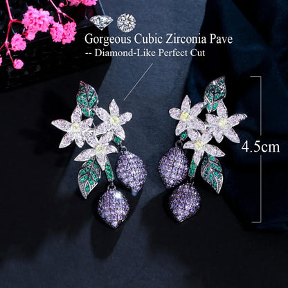 1 Pair Elegant Lady Irregular Plant Flower Plating Inlay Copper Zircon Rhodium Plated Silver Plated Drop Earrings