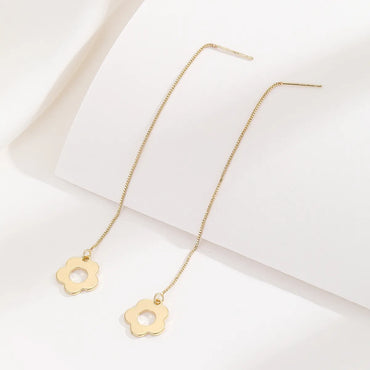 1 Pair Elegant Lady Korean Style Flower Copper Gold Plated Ear Line