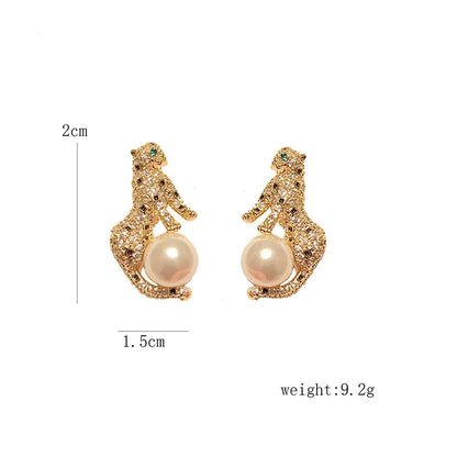 1 Pair Elegant Lady Leopard Plating Inlay Metal Copper Brass Artificial Pearls Zircon 14K Gold Plated K Gold Plated Ear Studs