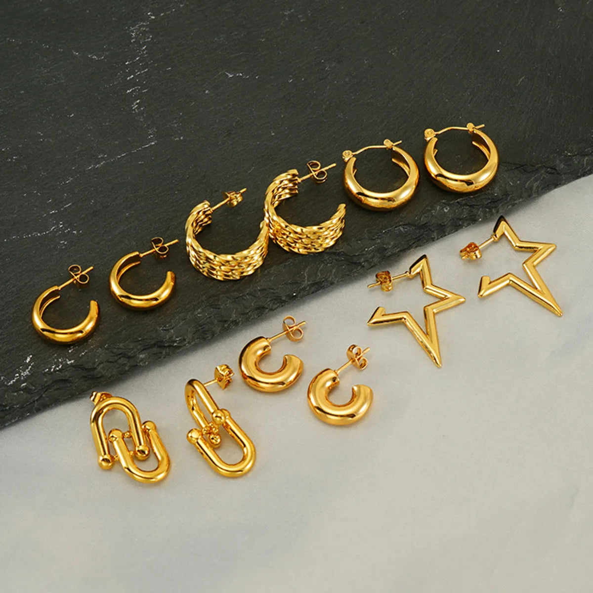 1 Pair Elegant Lady Modern Style C Shape Star Plating 316 Stainless Steel  Titanium Steel 18K Gold Plated Drop Earrings