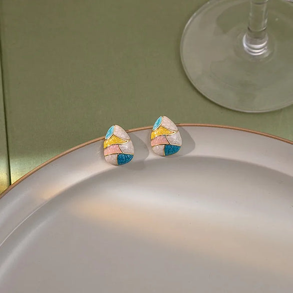 1 Pair Elegant Lady Modern Style Geometric Water Droplets Enamel Zinc Alloy Ear Studs