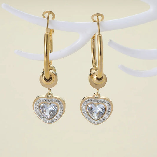 1 Pair Elegant Lady Modern Style Heart Shape Flower Inlay Zinc Alloy Zircon Drop Earrings