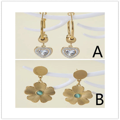 1 Pair Elegant Lady Modern Style Heart Shape Flower Inlay Zinc Alloy Zircon Drop Earrings