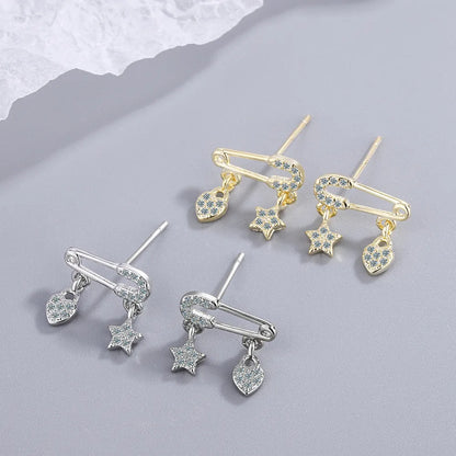 1 Pair Elegant Lady Modern Style Star Heart Shape Inlay Copper Zircon Ear Studs