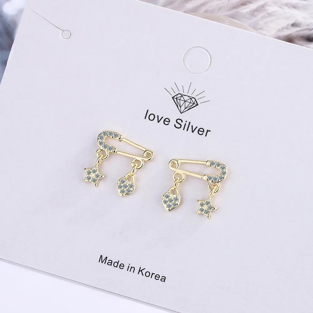 1 Pair Elegant Lady Modern Style Star Heart Shape Inlay Copper Zircon Ear Studs