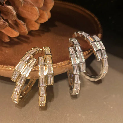 1 Pair Elegant Lady Moon Inlay Metal Copper Brass Zircon 14K Gold Plated K Gold Plated Hoop Earrings