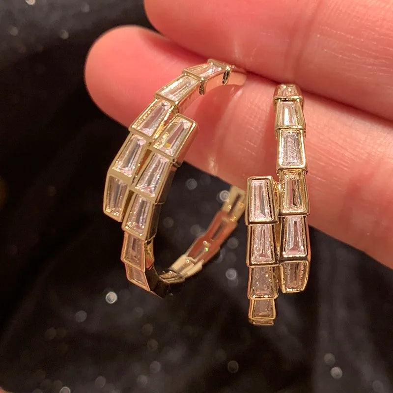 1 Pair Elegant Lady Moon Inlay Metal Copper Brass Zircon 14K Gold Plated K Gold Plated Hoop Earrings