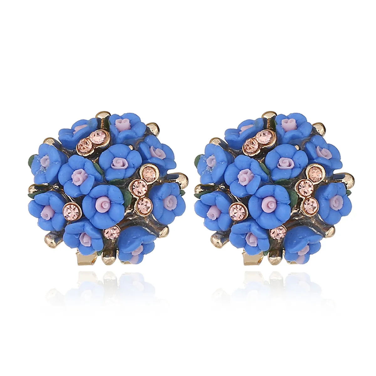 1 Pair Elegant Lady Rose Petal Inlay Ceramics Rhinestones Ear Studs