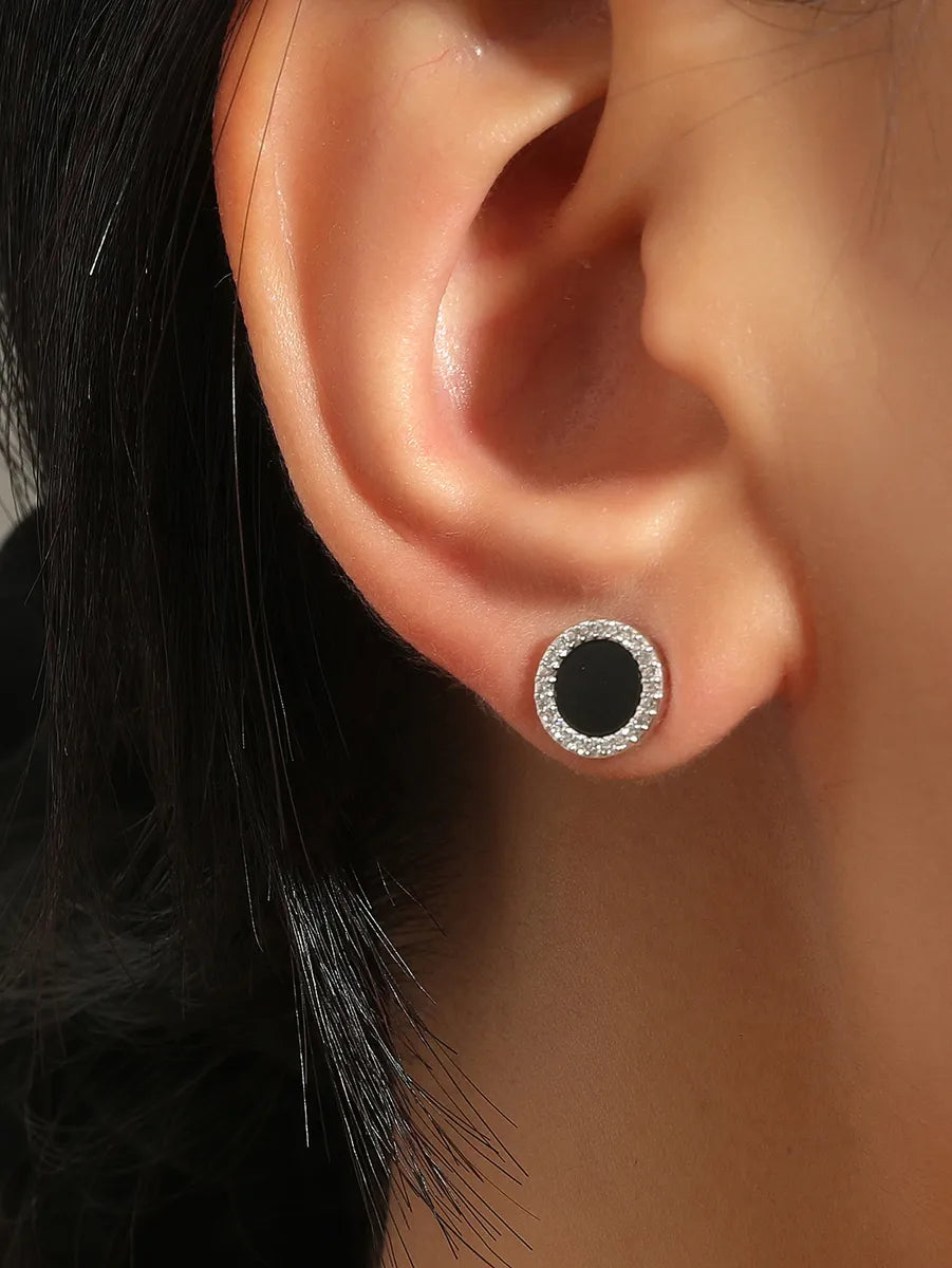 1 Pair Elegant Lady Round Stainless Steel Ear Studs