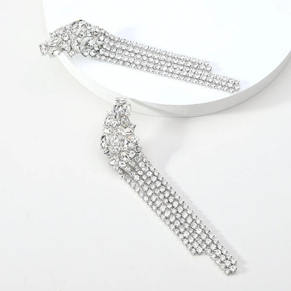 1 Pair Elegant Lady Shiny Tassel Inlay Alloy Glass Drop Earrings