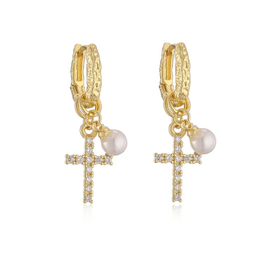 1 Pair Elegant Lady Simple Style Cross Lotus Plating Inlay Copper Zircon 18k Gold Plated Drop Earrings