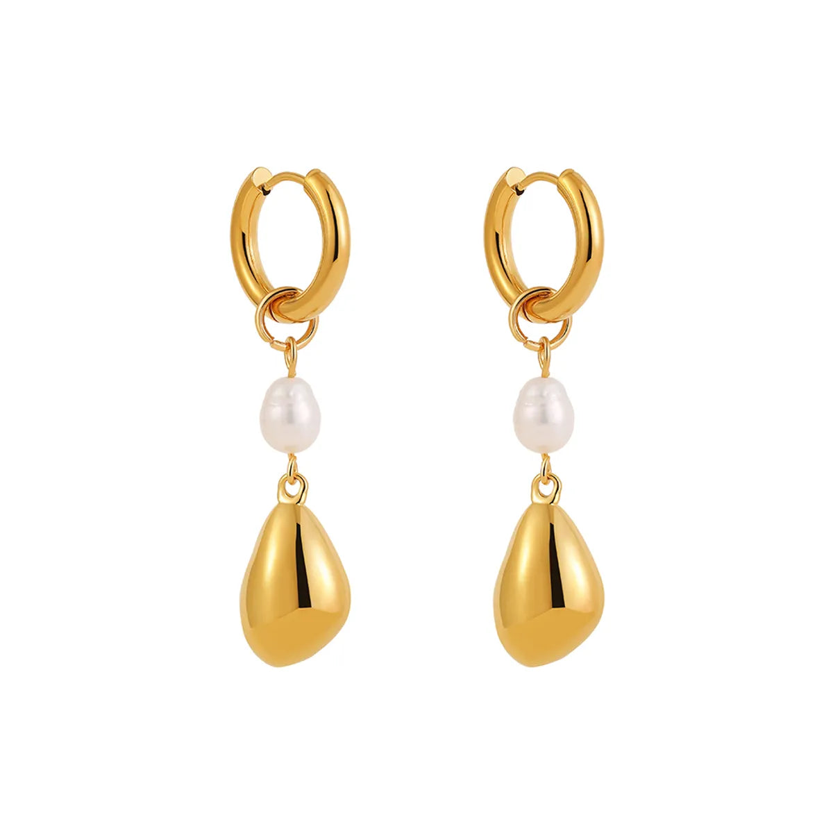 1 Pair Elegant Lady Simple Style Geometric Water Droplets Inlay 304 Stainless Steel Pearl Drop Earrings