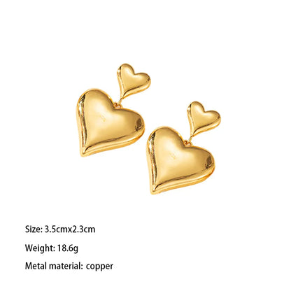 1 Pair Elegant Lady Solid Color Irregular Round Heart Shape Plating Copper Brass 18K Gold Plated Drop Earrings Ear Studs