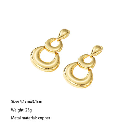 1 Pair Elegant Lady Solid Color Irregular Round Heart Shape Plating Copper Brass 18K Gold Plated Drop Earrings Ear Studs