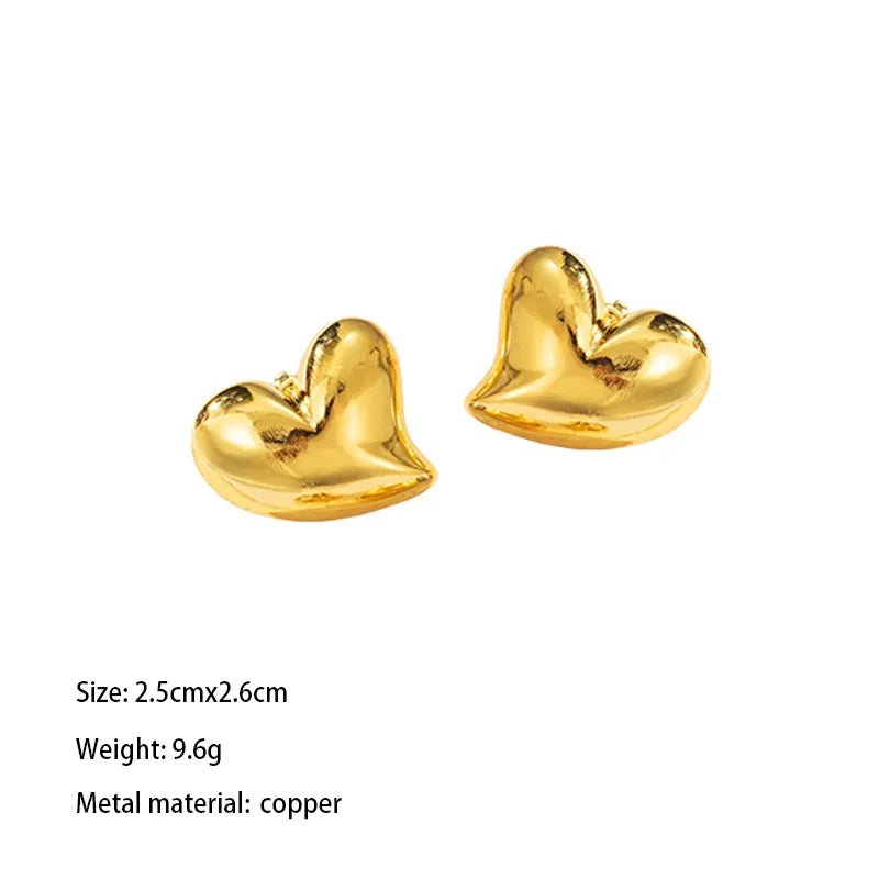 1 Pair Elegant Lady Solid Color Irregular Round Heart Shape Plating Copper Brass 18K Gold Plated Drop Earrings Ear Studs