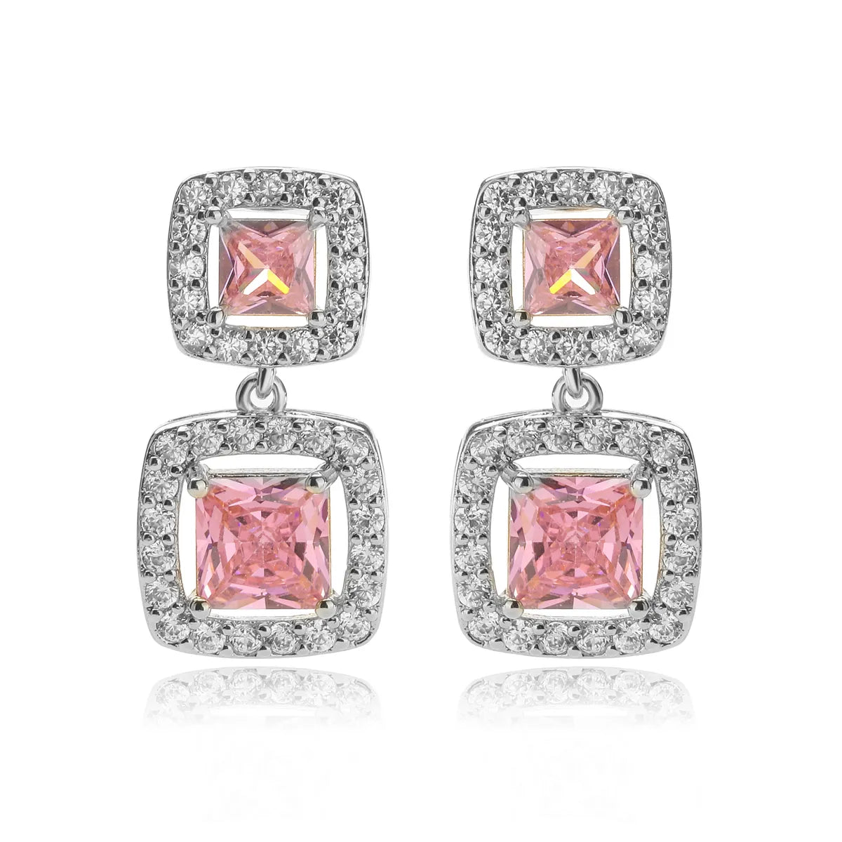 1 Pair Elegant Lady Square Plating Inlay Copper Zircon 18k Gold Plated Drop Earrings