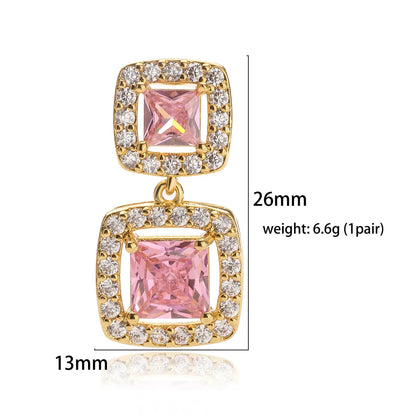 1 Pair Elegant Lady Square Plating Inlay Copper Zircon 18k Gold Plated Drop Earrings