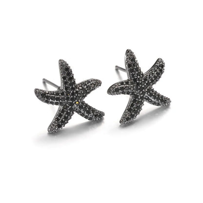 1 Pair Elegant Lady Starfish Inlay Copper Zircon Ear Studs