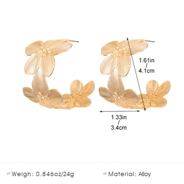 1 Pair Elegant Lady Streetwear C Shape Flower Alloy Ear Studs