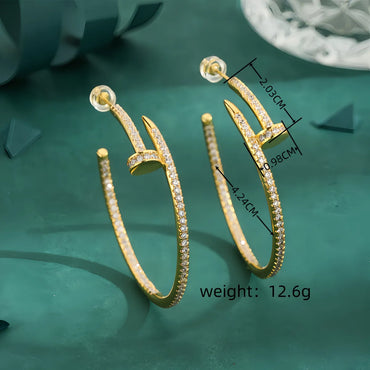 1 Pair Elegant Lady Streetwear C Shape Nail Inlay Copper Zircon 18K Gold Plated Ear Studs