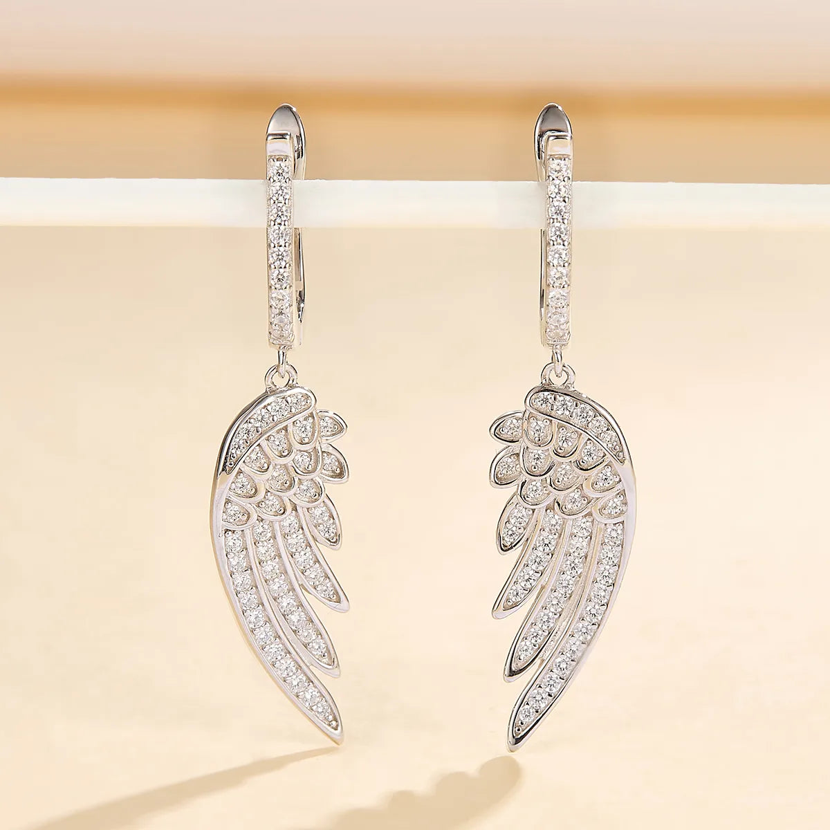 1 Pair Elegant Lady Streetwear Feather Inlay Sterling Silver Zircon White Gold Plated Drop Earrings