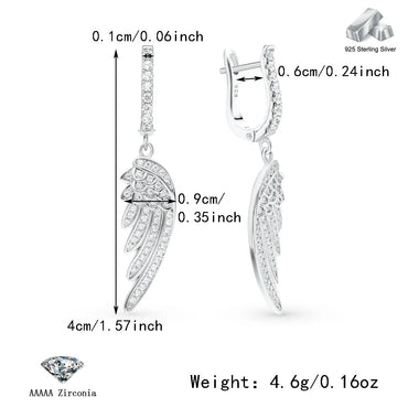 1 Pair Elegant Lady Streetwear Feather Inlay Sterling Silver Zircon White Gold Plated Drop Earrings