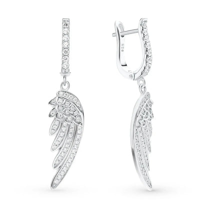 1 Pair Elegant Lady Streetwear Feather Inlay Sterling Silver Zircon White Gold Plated Drop Earrings