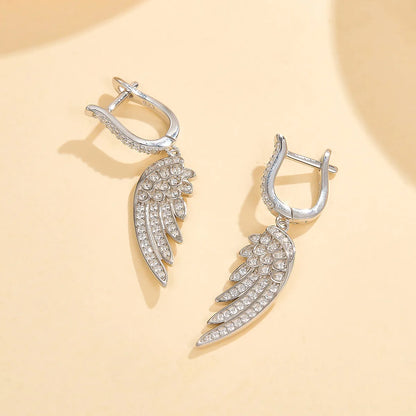 1 Pair Elegant Lady Streetwear Feather Inlay Sterling Silver Zircon White Gold Plated Drop Earrings