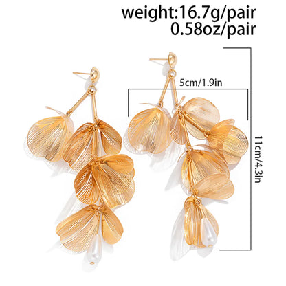 1 Pair Elegant Lady Streetwear Flower Ginkgo Leaf Plating Inlay Alloy Imitation Pearl Drop Earrings Ear Studs