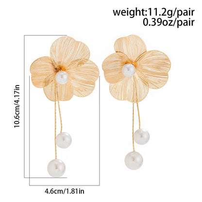 1 Pair Elegant Lady Streetwear Flower Ginkgo Leaf Plating Inlay Alloy Imitation Pearl Drop Earrings Ear Studs