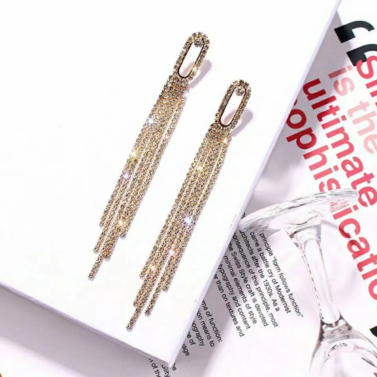 1 Pair Elegant Lady Streetwear Geometric Plating Inlay Alloy Rhinestones Drop Earrings