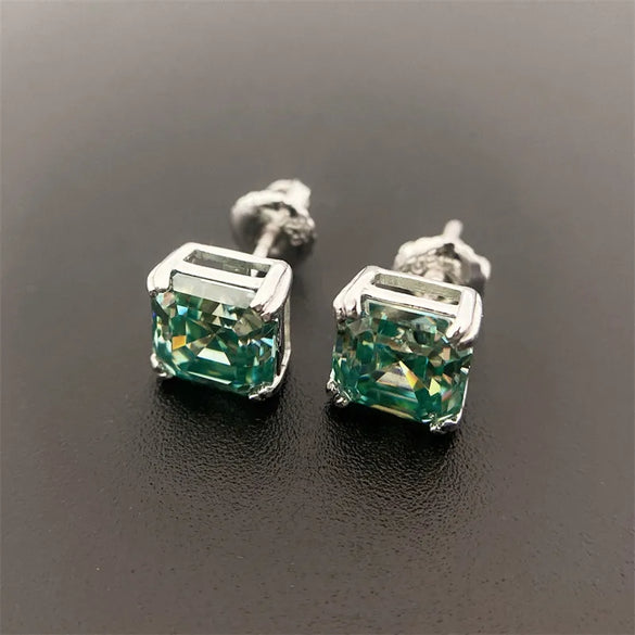 1 Pair Elegant Lady Streetwear Geometric Square GRA Certificate Inlay Sterling Silver Moissanite Ear Studs
