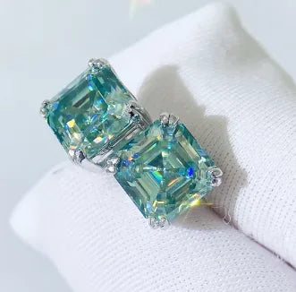 1 Pair Elegant Lady Streetwear Geometric Square GRA Certificate Inlay Sterling Silver Moissanite Ear Studs