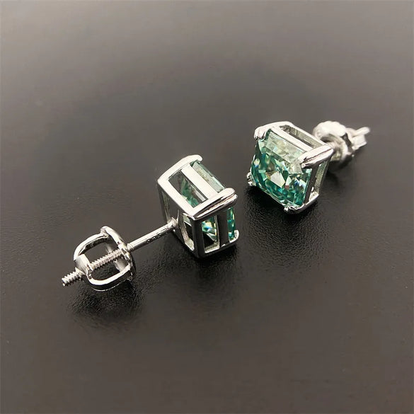 1 Pair Elegant Lady Streetwear Geometric Square GRA Certificate Inlay Sterling Silver Moissanite Ear Studs