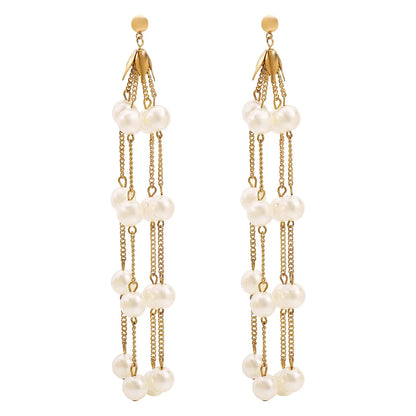 1 Pair Elegant Lady Streetwear Geometric Tassel Plating Artificial Pearl Alloy Drop Earrings