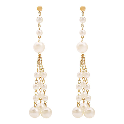 1 Pair Elegant Lady Streetwear Geometric Tassel Plating Artificial Pearl Alloy Drop Earrings