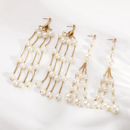 1 Pair Elegant Lady Streetwear Geometric Tassel Plating Artificial Pearl Alloy Drop Earrings