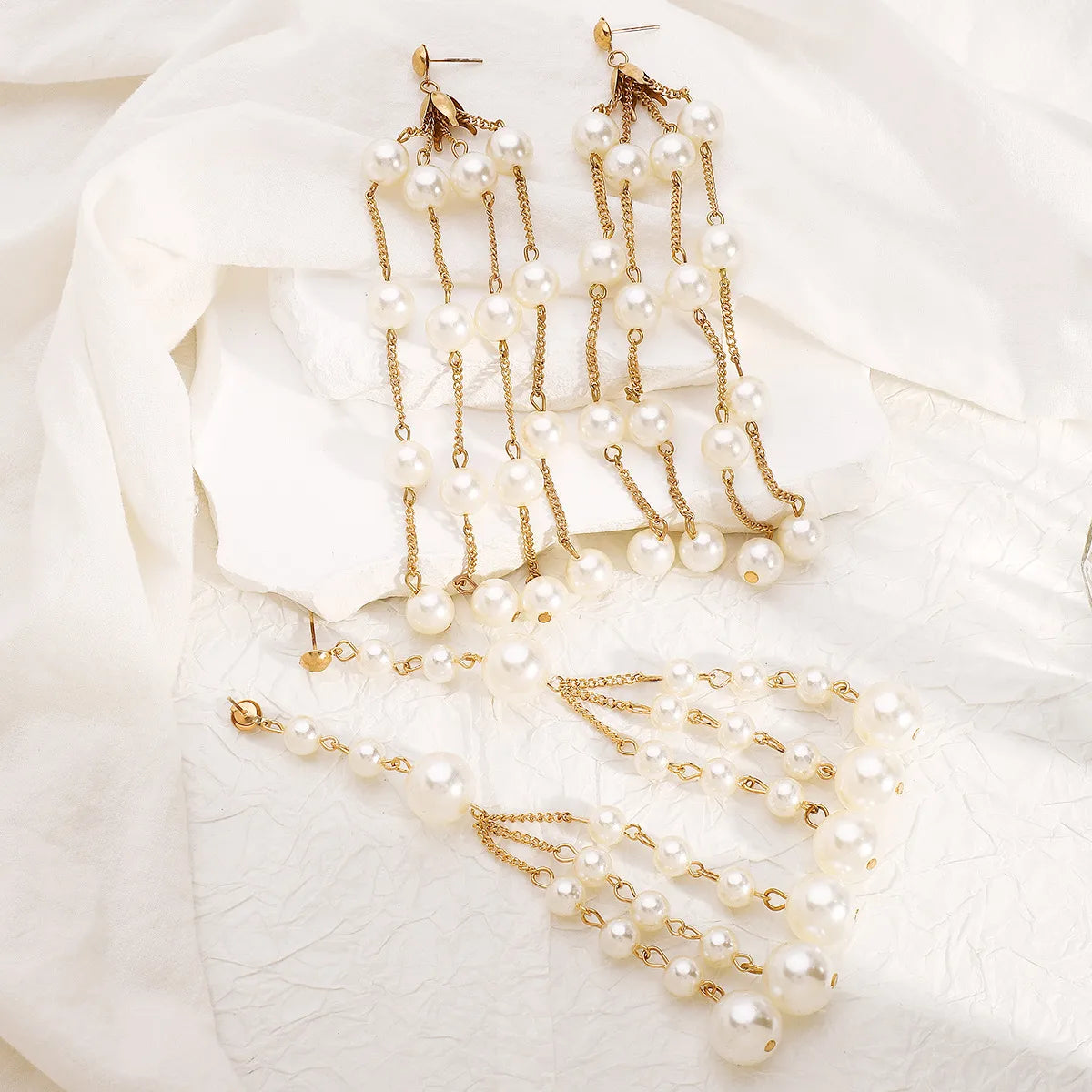 1 Pair Elegant Lady Streetwear Geometric Tassel Plating Artificial Pearl Alloy Drop Earrings