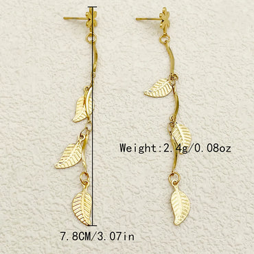 1 Pair Elegant Lady Streetwear Leaves Plating Stainless Steel Gold Plated Drop Earrings