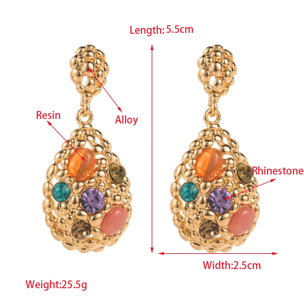 1 Pair Elegant Lady Streetwear Water Droplets Inlay Alloy Resin Resin Rhinestones 14K Gold Plated Drop Earrings