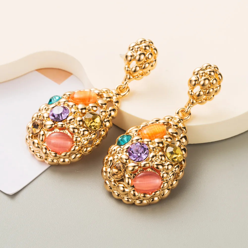 1 Pair Elegant Lady Streetwear Water Droplets Inlay Alloy Resin Resin Rhinestones 14K Gold Plated Drop Earrings